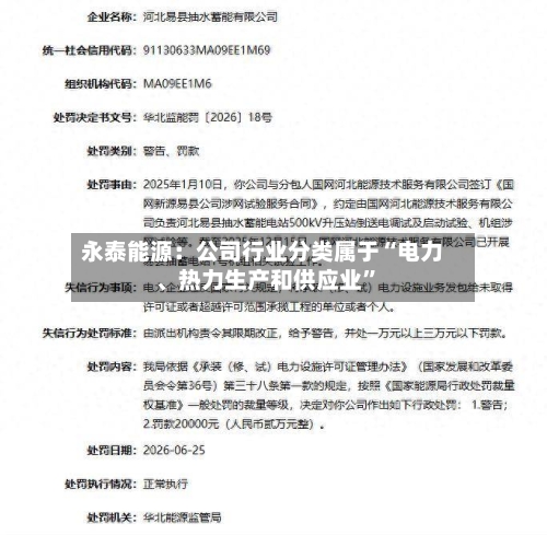 永泰能源：公司行业分类属于“电力、热力生产和供应业”-第1张图片