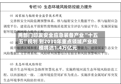 两部门印发安全应急装备产业“十五五”规划 到2030年重点领域产业规模将达1.4万亿元-第2张图片