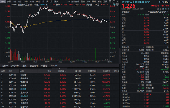 再现算力大单！光模块、算力租赁携手走强！华宝基金创业板人工智能ETF（159363）逆市收涨0.74%